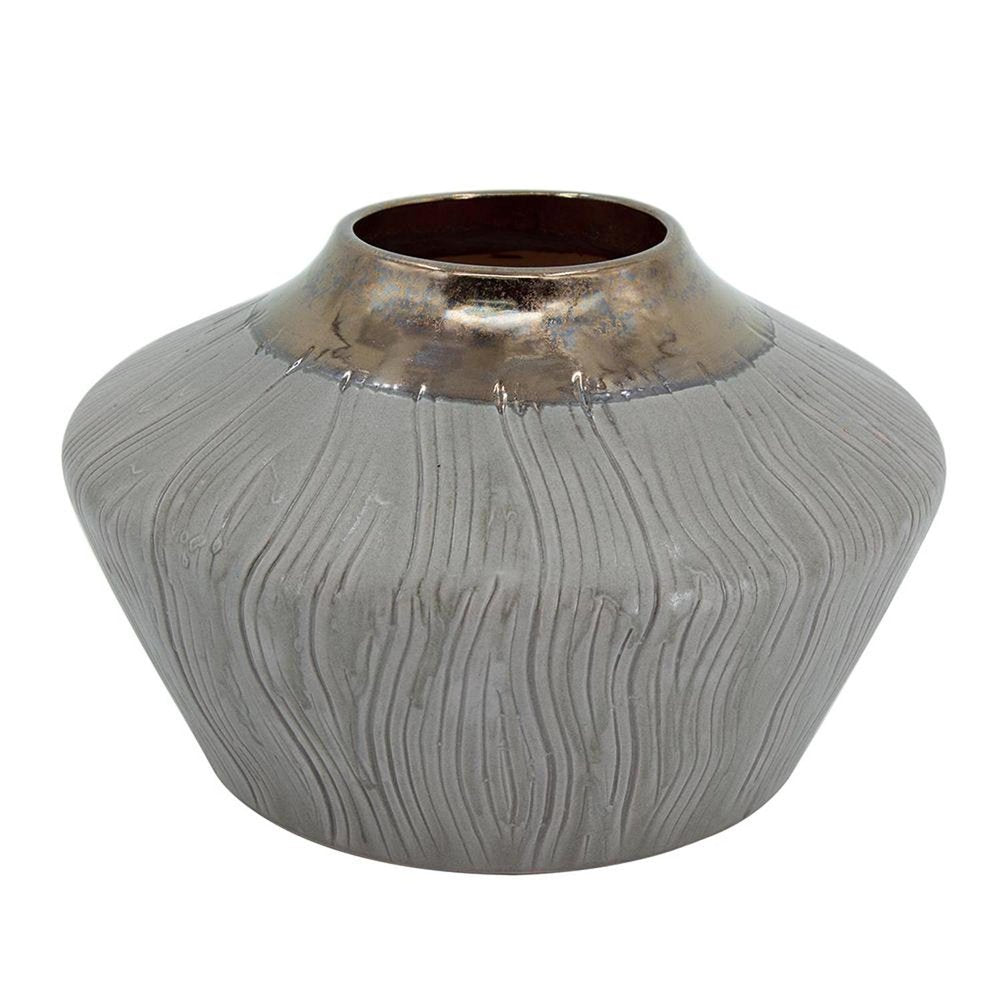 7" Bronze And Gray Ceramic Round Table Vase
