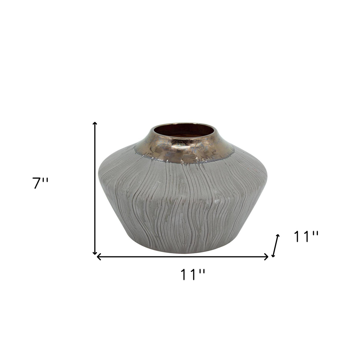 7" Bronze And Gray Ceramic Round Table Vase