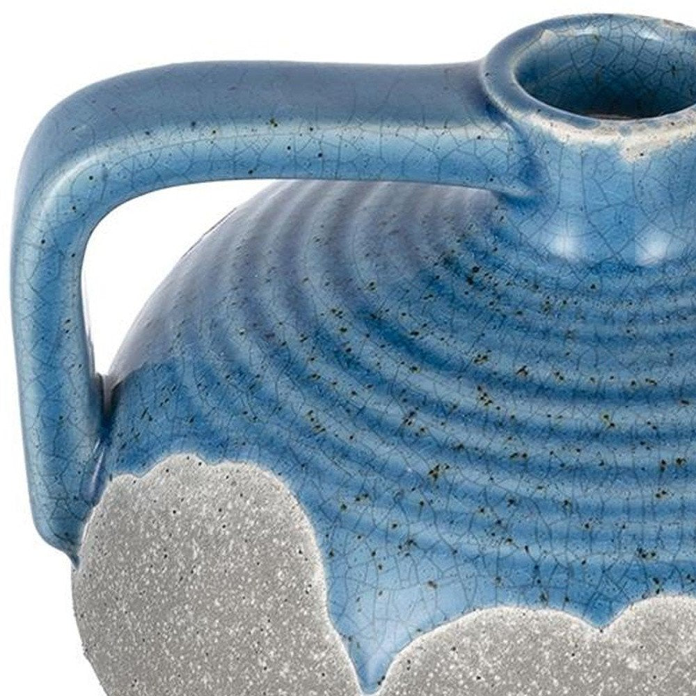 4" Blue And Gray Ceramic Bud Jug Vase