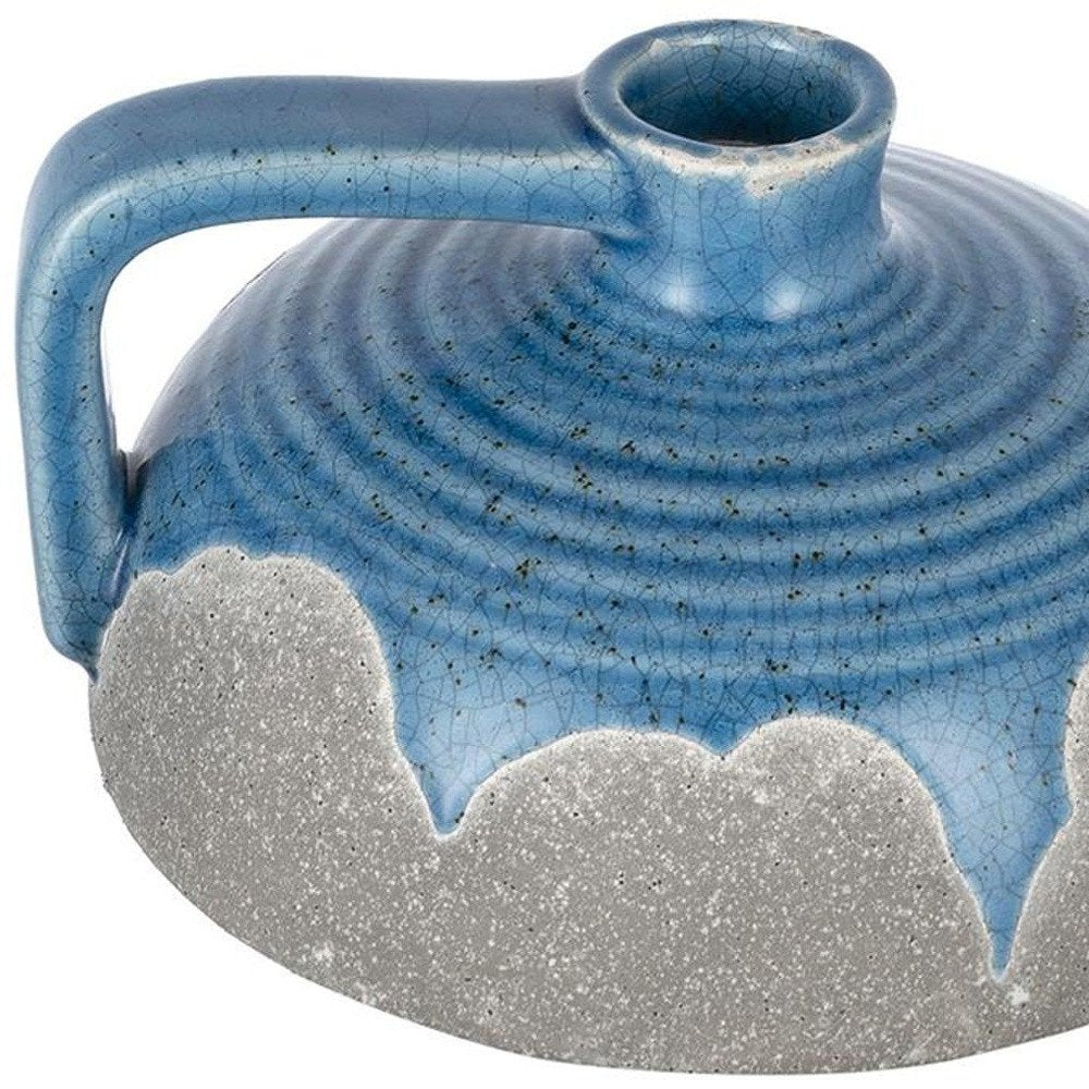 4" Blue And Gray Ceramic Bud Jug Vase