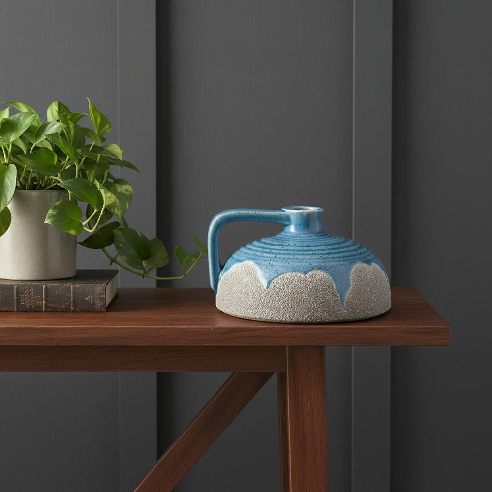 4" Blue And Gray Ceramic Bud Jug Vase