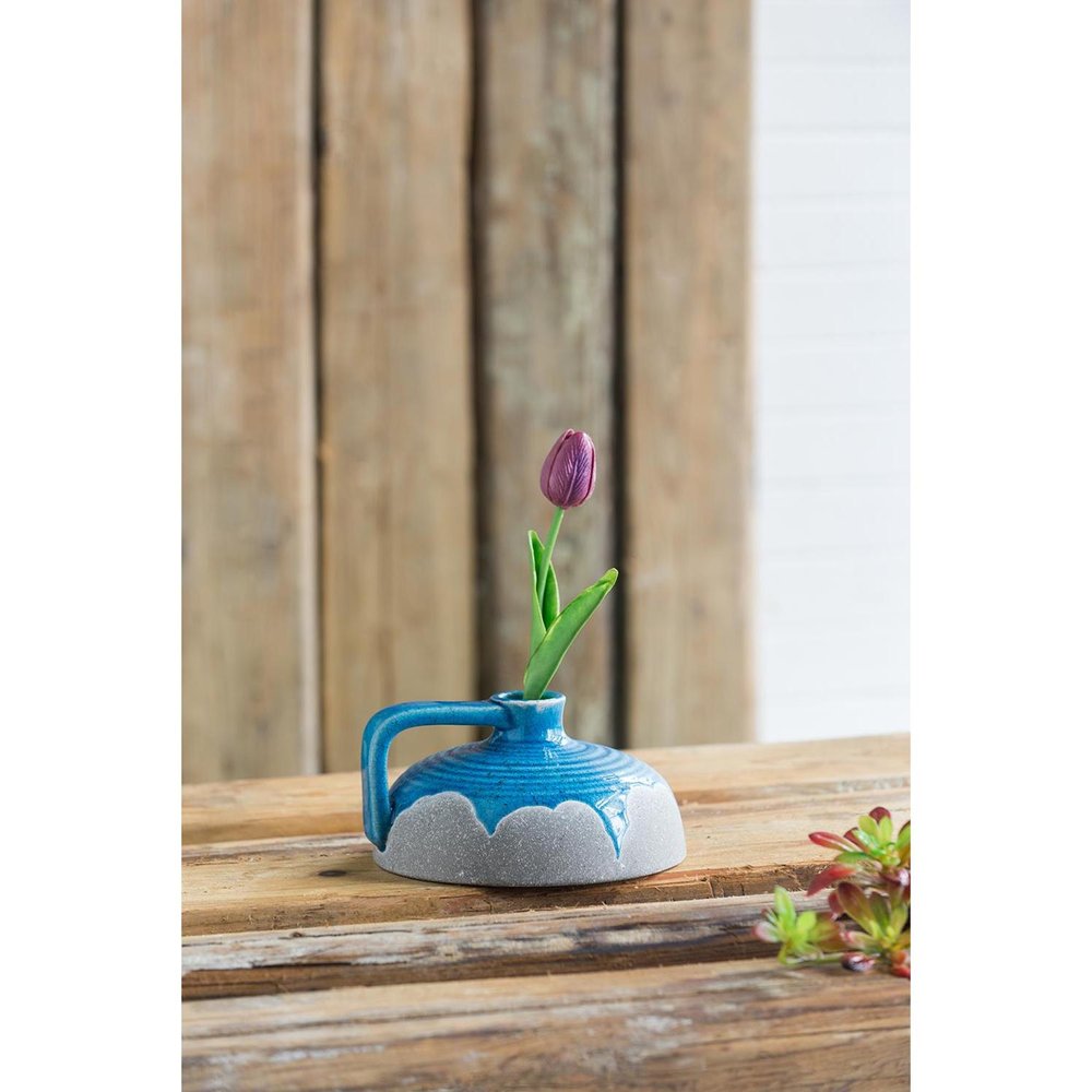 4" Blue And Gray Ceramic Bud Jug Vase