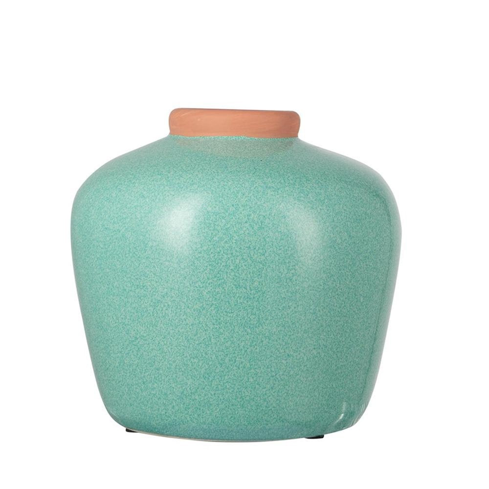 8" Blue And Brown Mottled Ceramic Round Table Vase