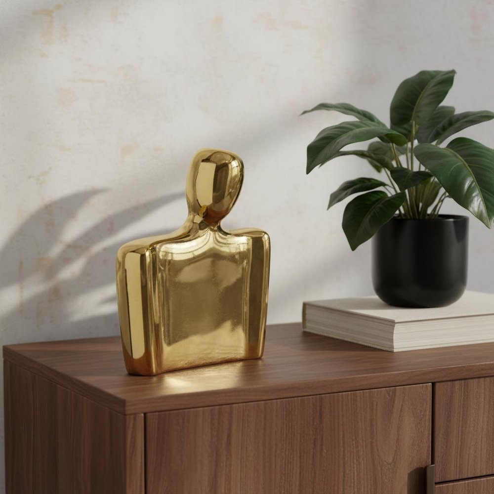 10" Gold Ceramic Modern Abstract Table Vase