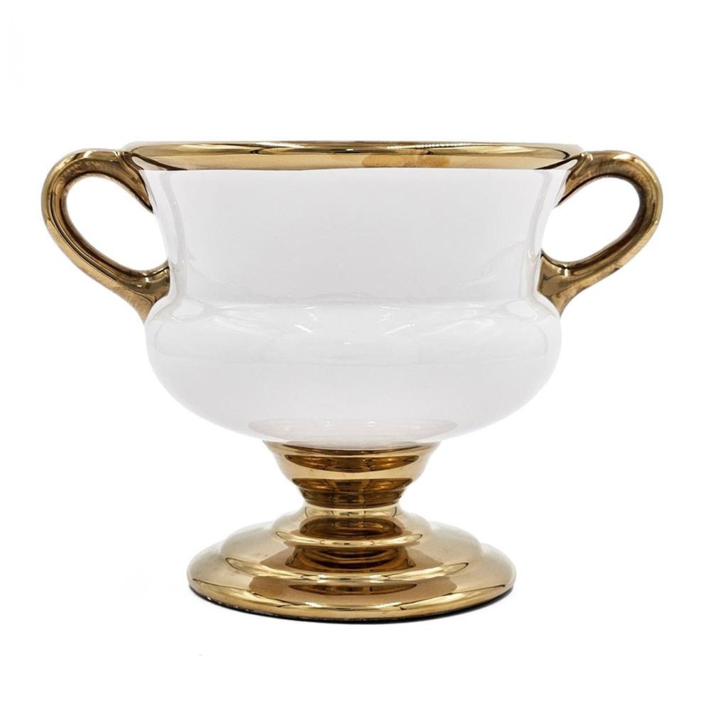 7" White And Gold Ceramic Amphora Urn