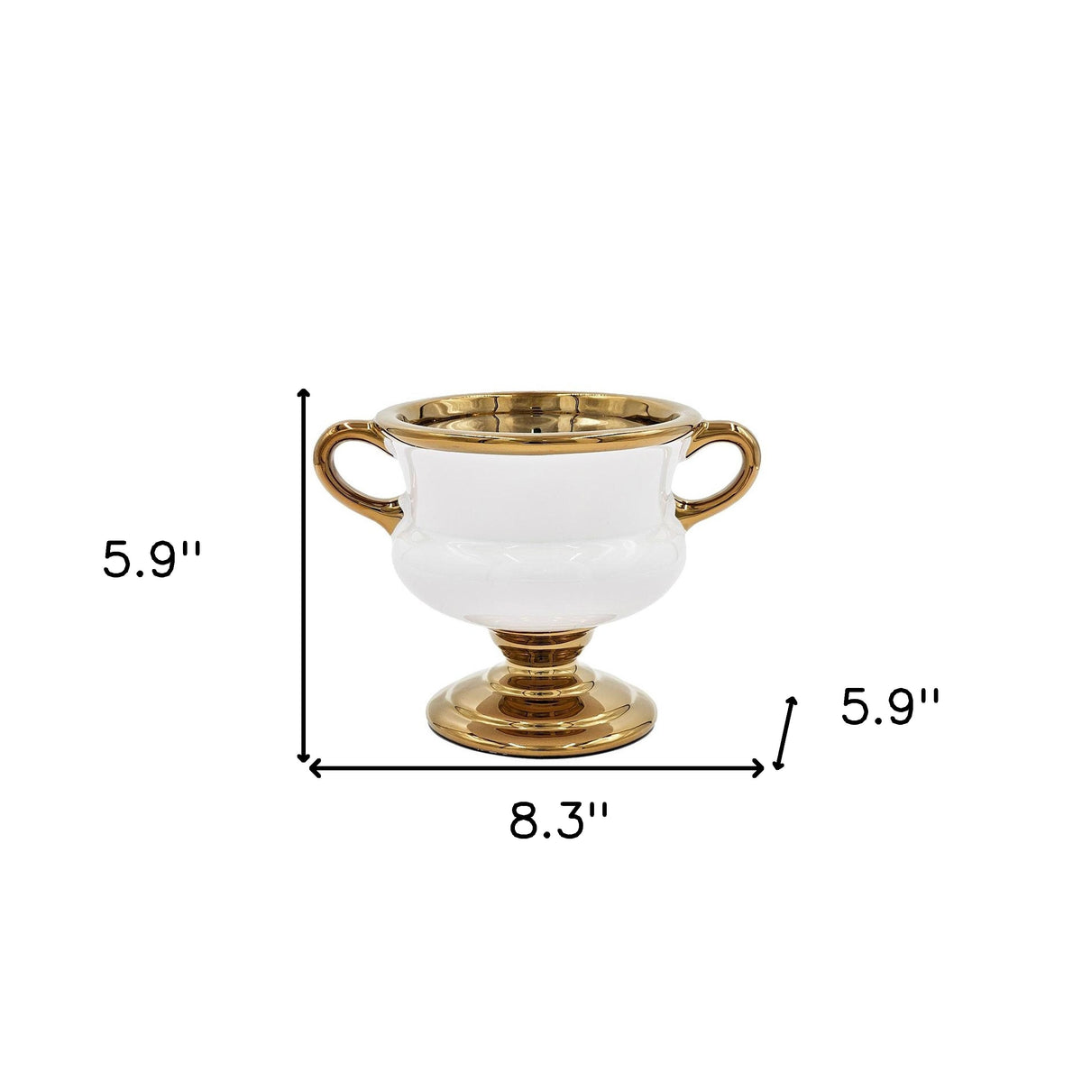 6" White And Gold Amphora Ceramic Table Vase