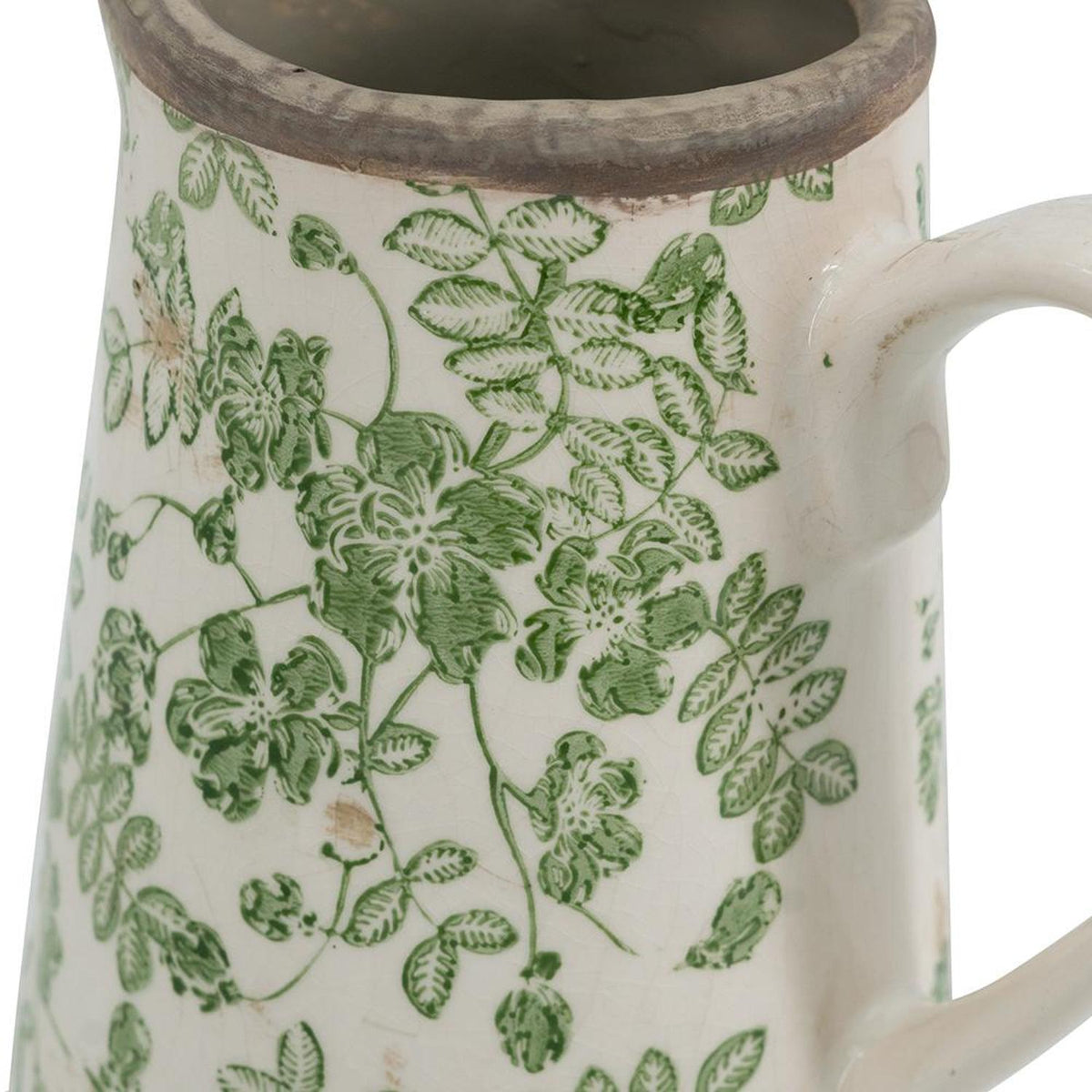 7" Green And White Leaf Ceramic Round Jug Vase