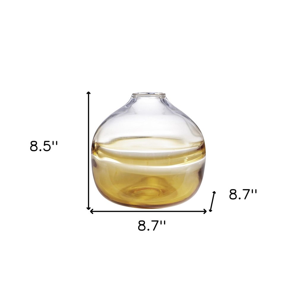 9" Clear And Brown Ombre Glass Round Table Vase