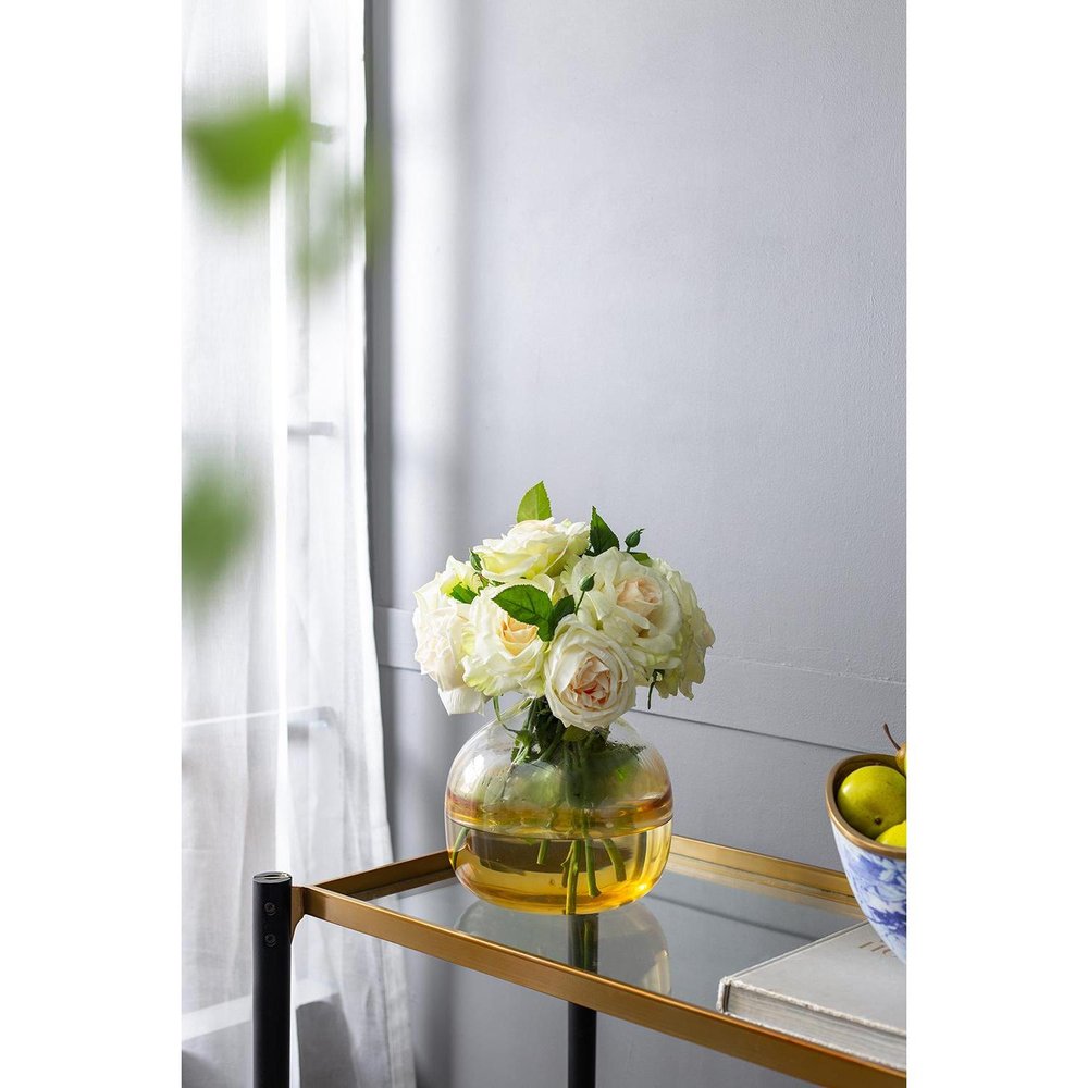 9" Clear And Brown Ombre Glass Round Table Vase