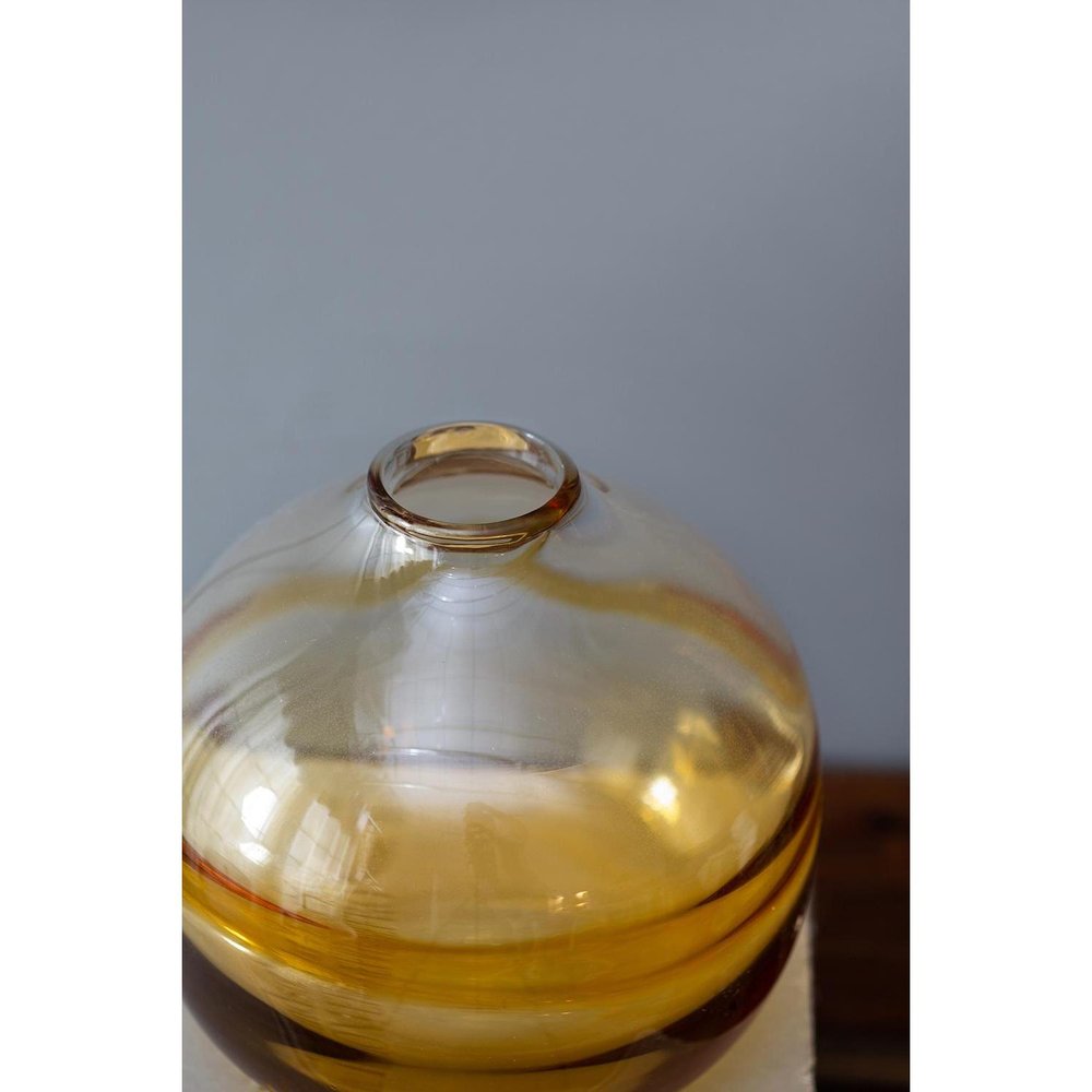 9" Clear And Brown Ombre Glass Round Table Vase