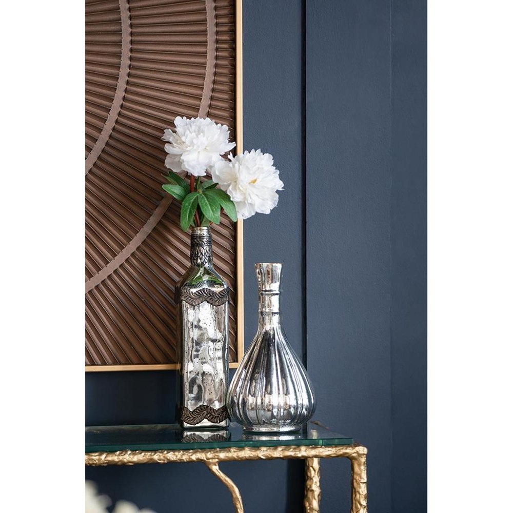 10" Antiqued Silver Glass Round Table Vase