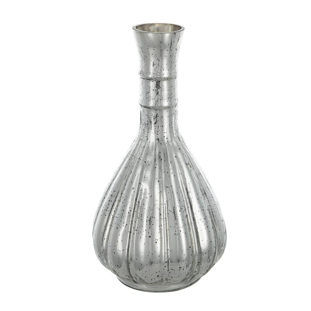 10" Antiqued Silver Glass Round Table Vase