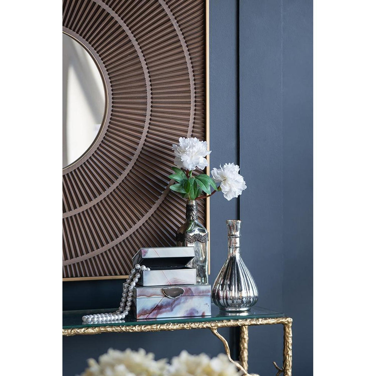 10" Antiqued Silver Glass Round Table Vase