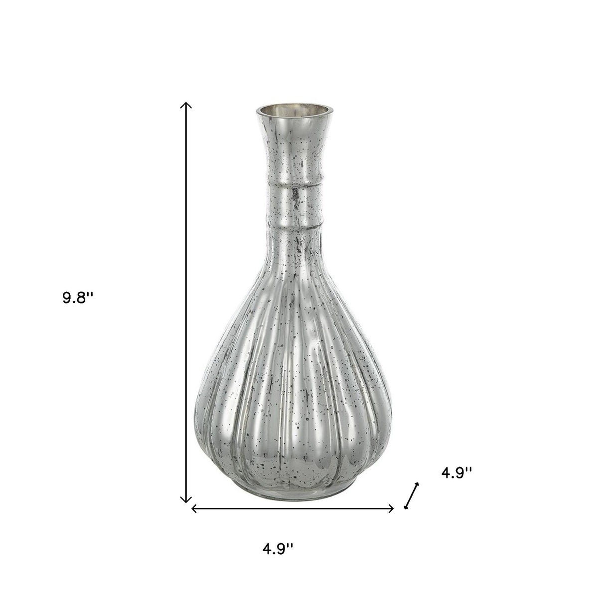 10" Antiqued Silver Glass Round Table Vase