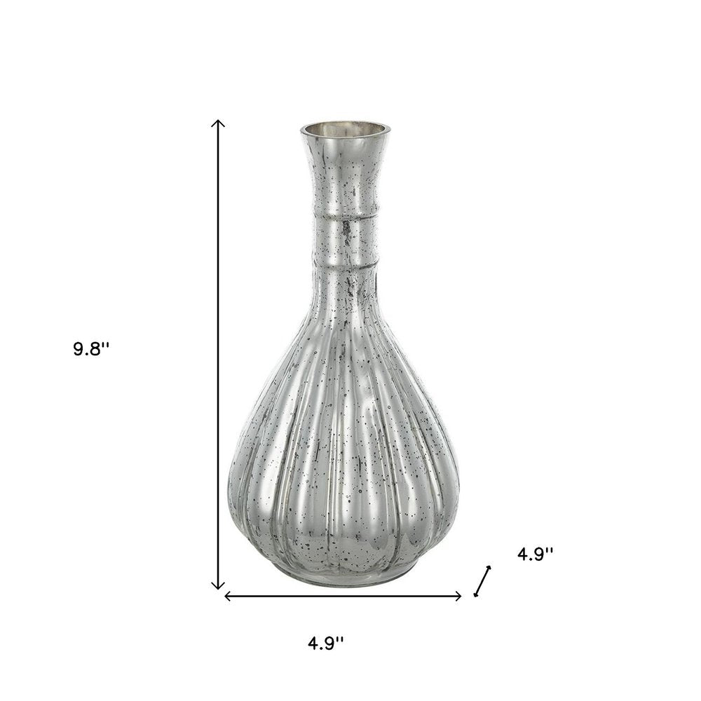 10" Antiqued Silver Glass Round Table Vase