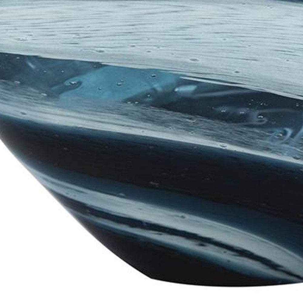 12" Blue And White Glass Swirl Stripe Oval Centerpiece Bowl