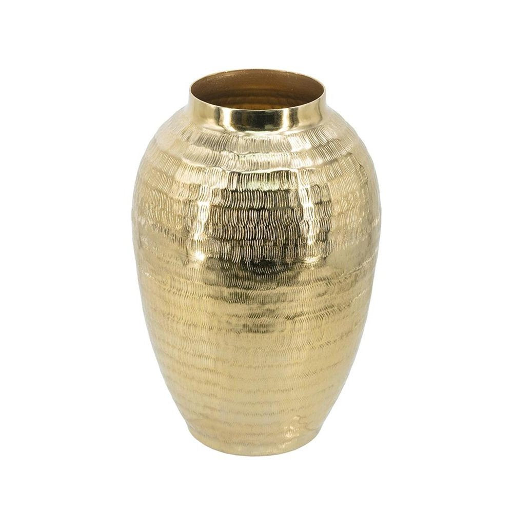 13" Gold Hammered Aluminum Urn Table Vase