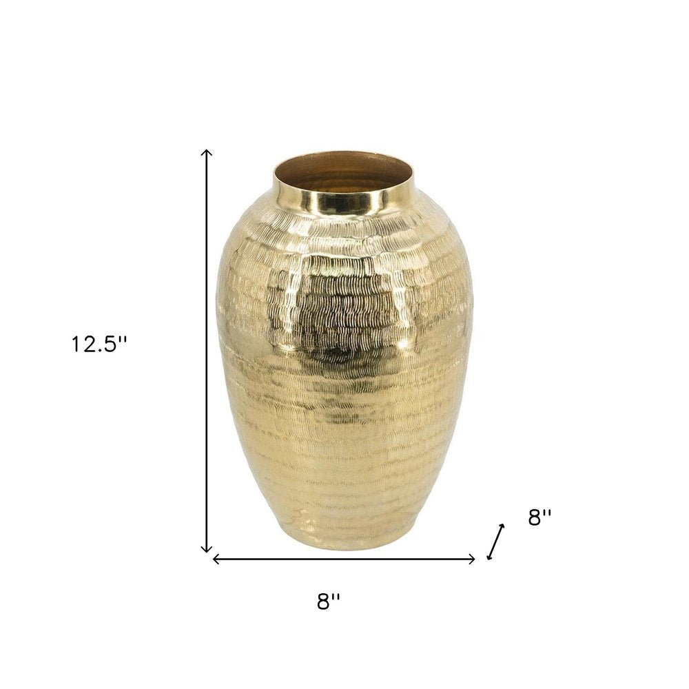 13" Gold Hammered Aluminum Urn Table Vase