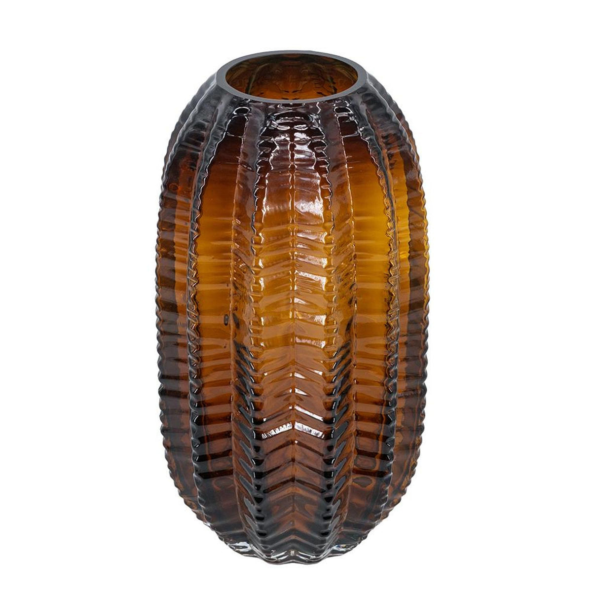 11" Burnt Umber Glass Textured Round Table Vase