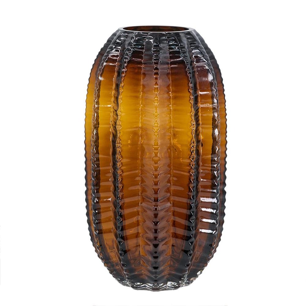 11" Burnt Umber Glass Textured Round Table Vase