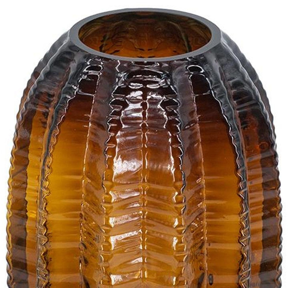 11" Burnt Umber Glass Textured Round Table Vase