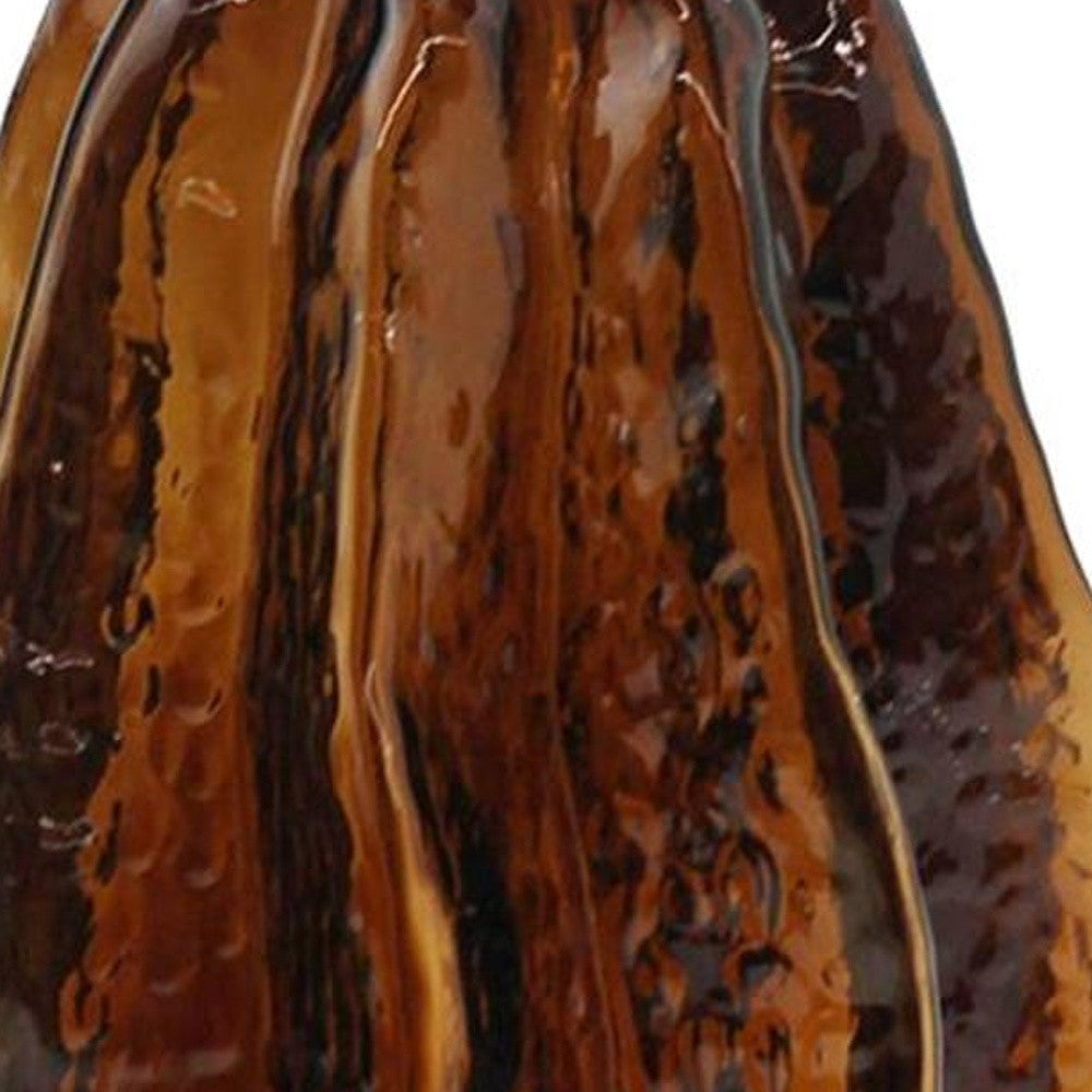 8" Burnt Umber And Black Glass Textured Wavy Table Vase