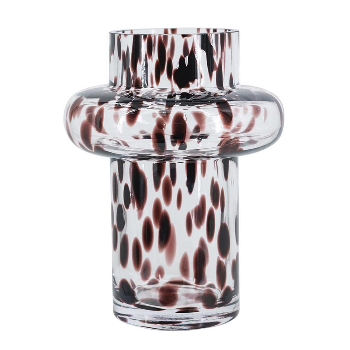 8" Amber And Clear Abstract Glass Cylinder Table Vase