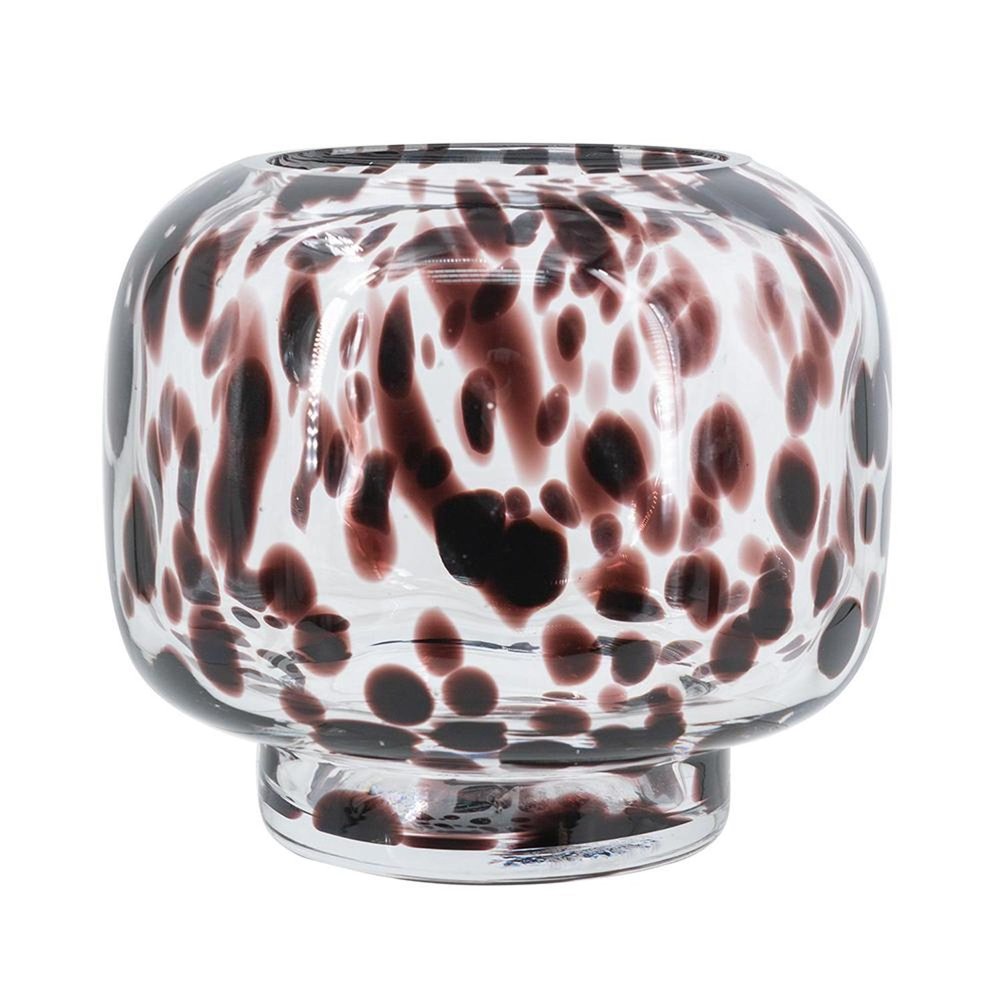 6" Amber And Clear Abstract Glass Round Table Vase