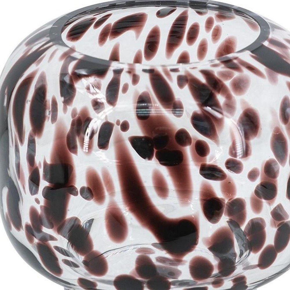 6" Amber And Clear Abstract Glass Round Table Vase