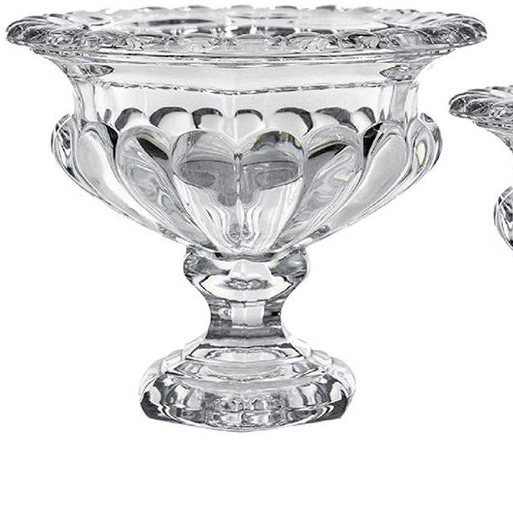 Set of Two Clear Glass Round Bowl Table Vases