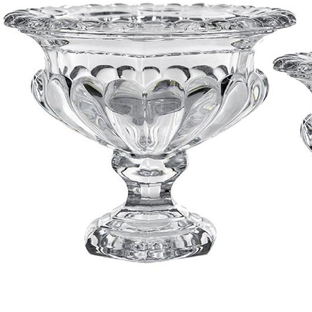 Set of Two Clear Glass Round Bowl Table Vases
