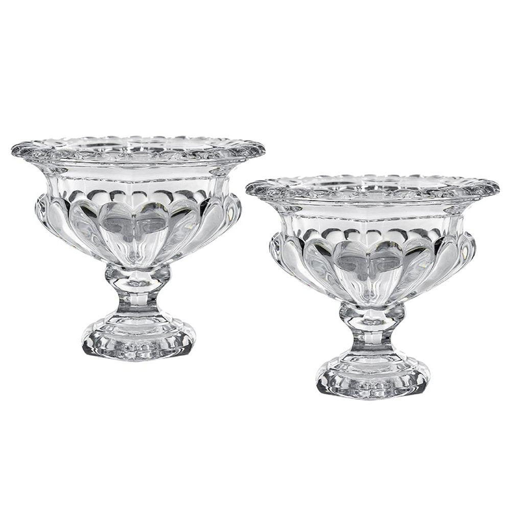Set of Two Clear Glass Round Bowl Table Vases