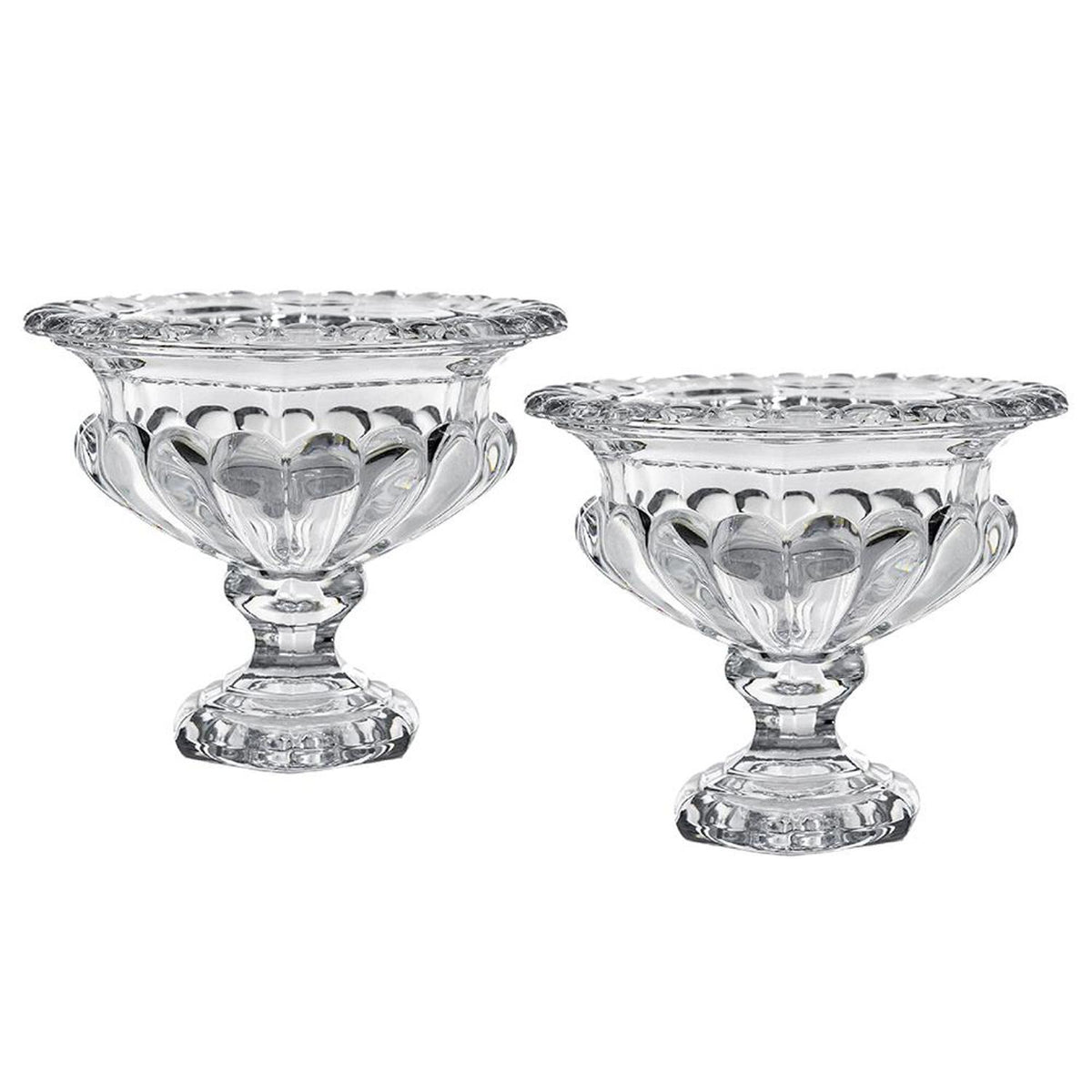 Set of Two Clear Glass Round Bowl Table Vases