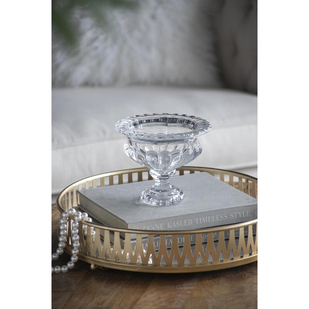 Set of Two Clear Glass Round Bowl Table Vases