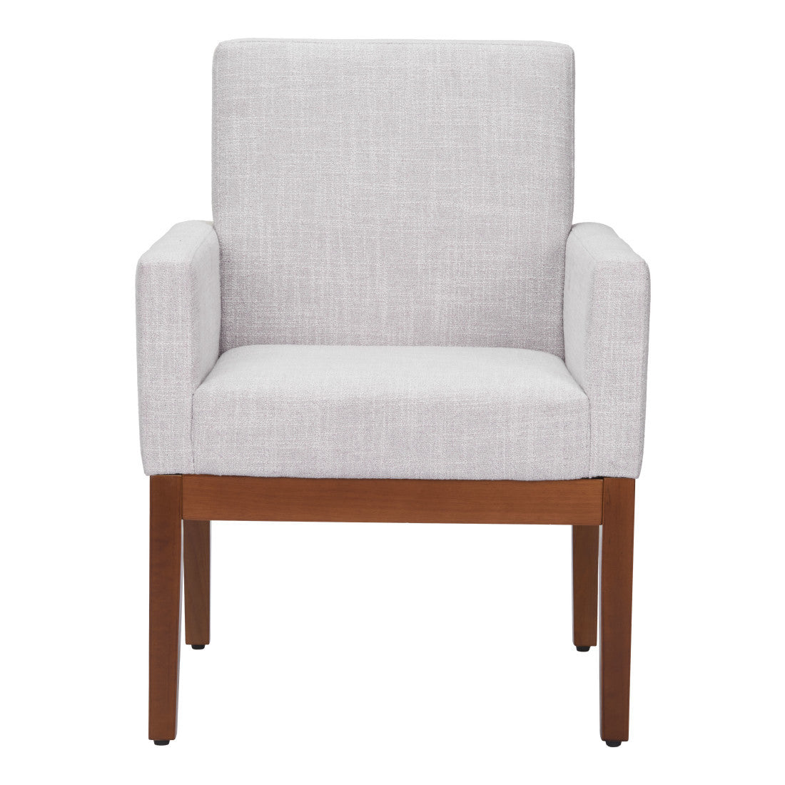 Ivory And Brown Fabric And Wood Dining Arm Chair