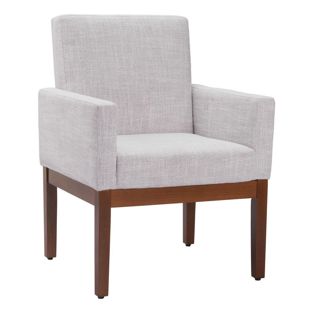 Ivory And Brown Fabric And Wood Dining Arm Chair