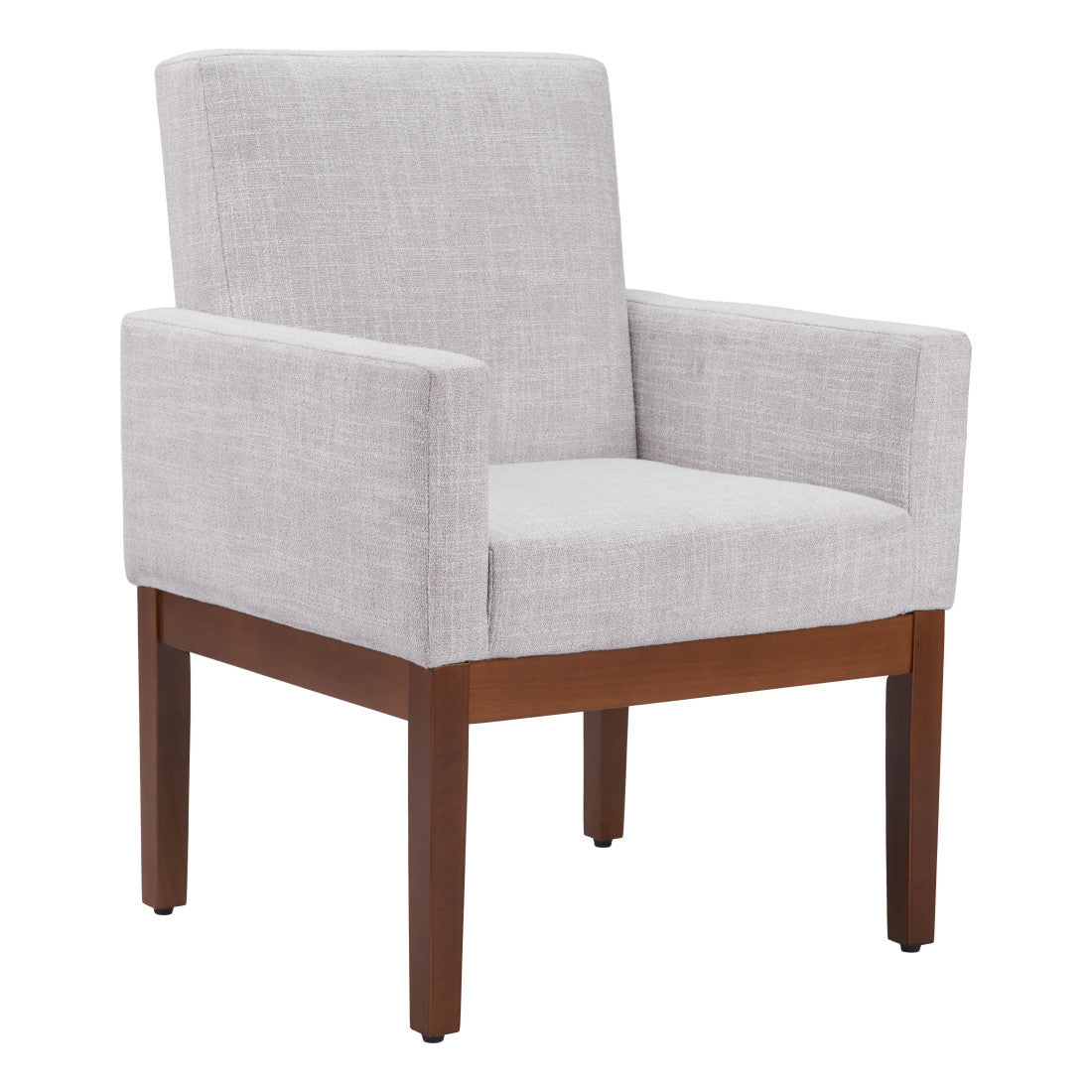 Ivory And Brown Fabric And Wood Dining Arm Chair