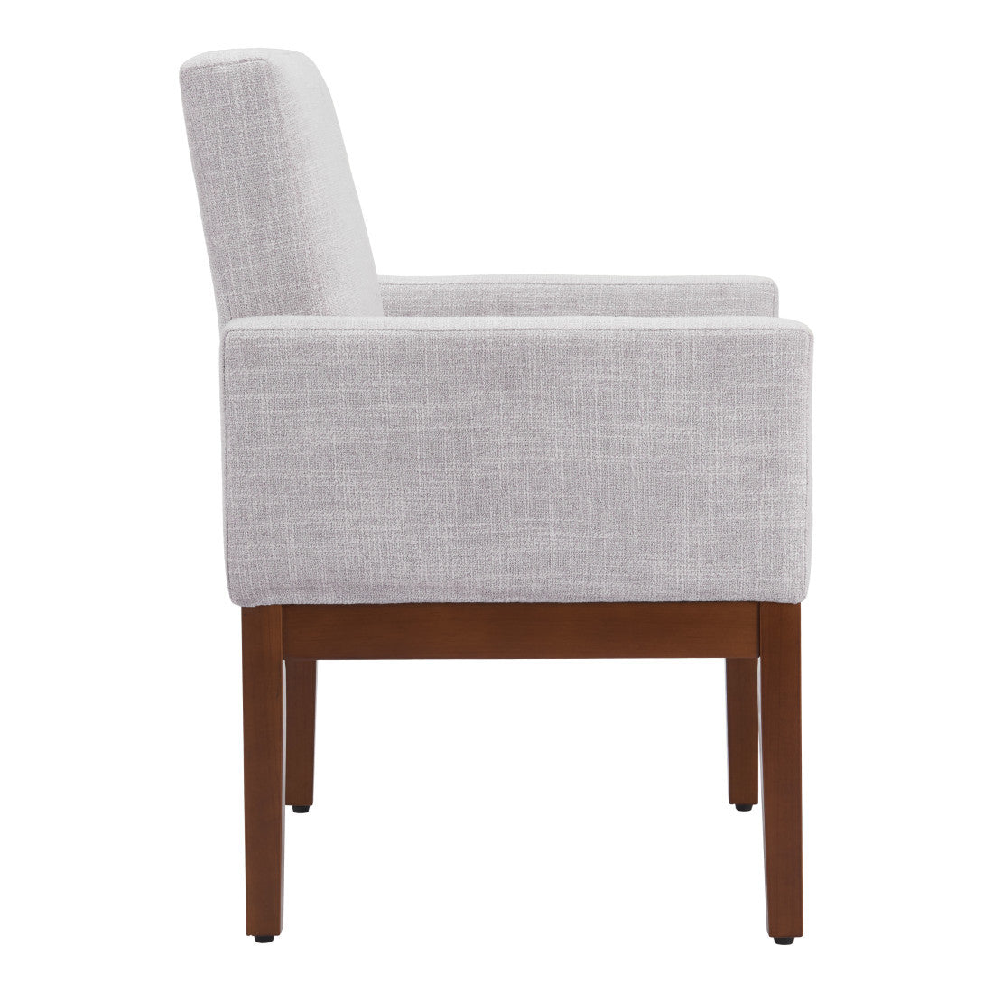 Ivory And Brown Fabric And Wood Dining Arm Chair