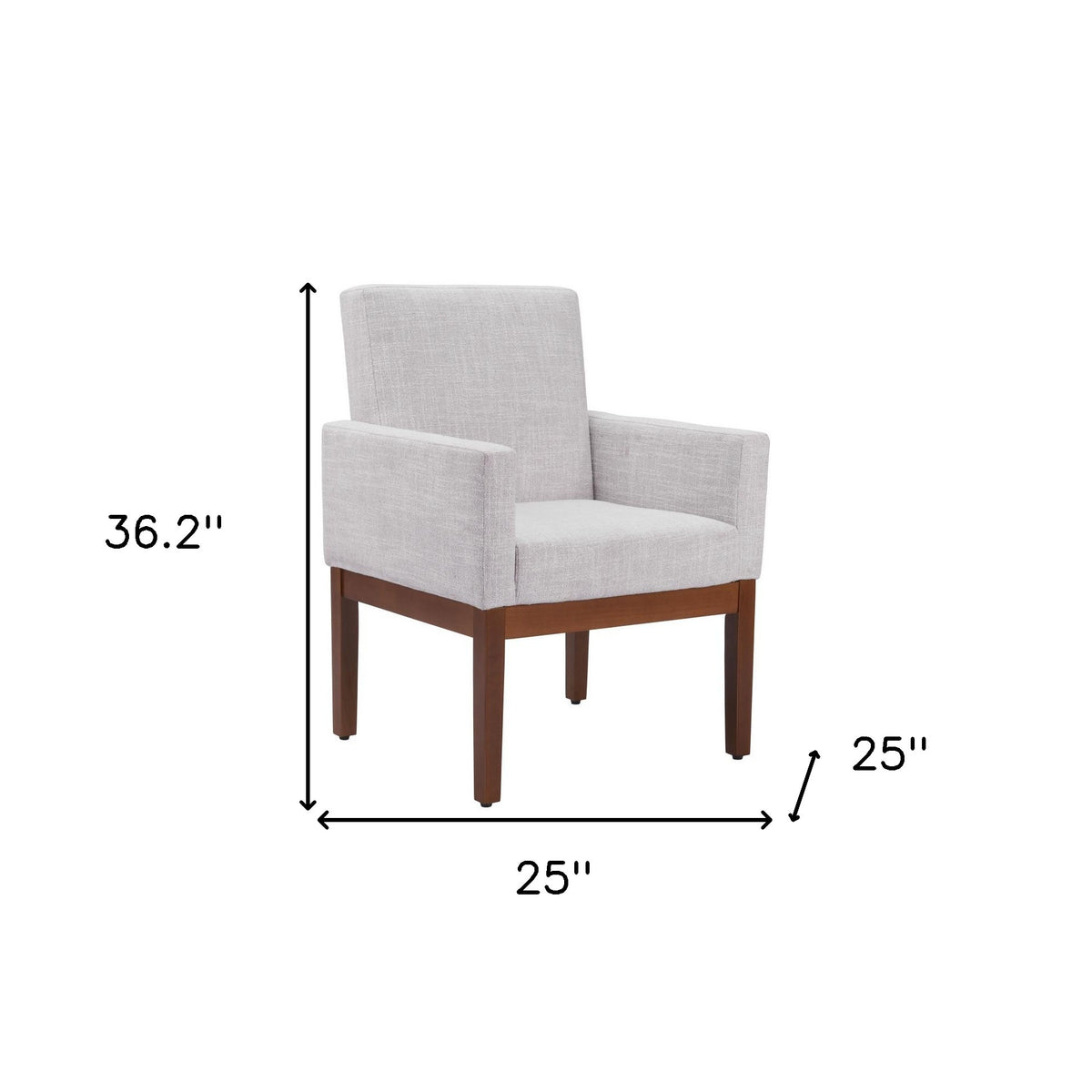 Ivory And Brown Fabric And Wood Dining Arm Chair