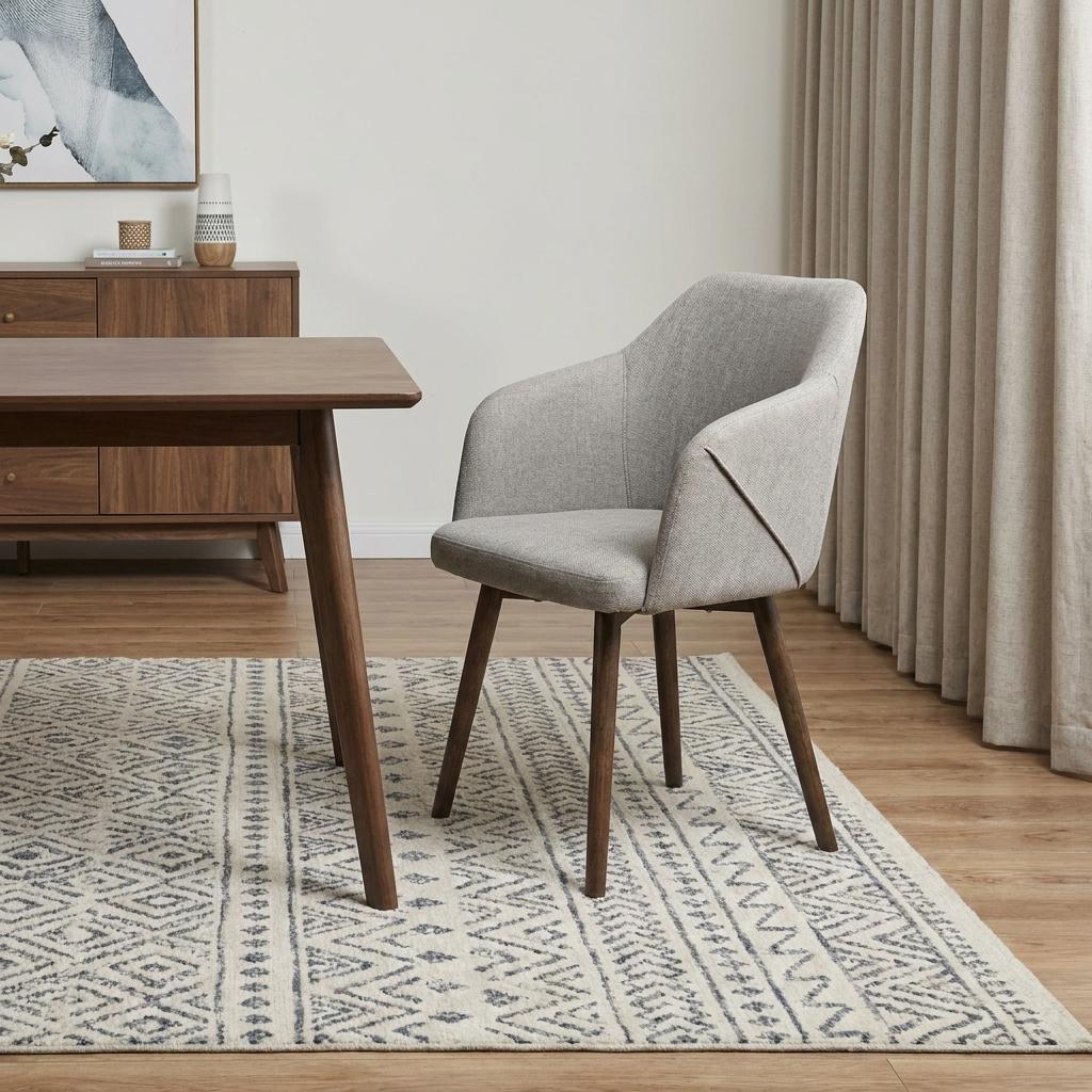 Gray And Brown Upholstered Fabric Dining Arm Chair