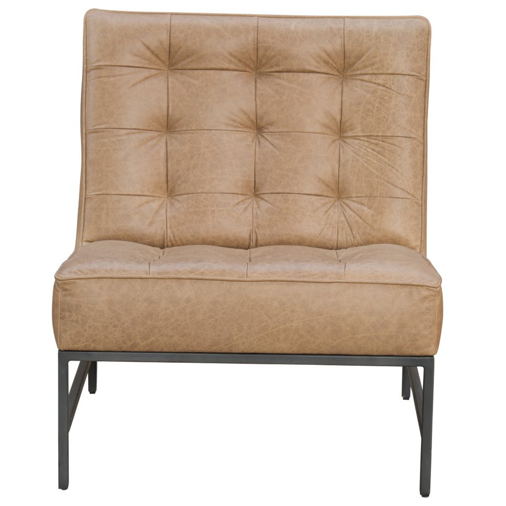 31" Cream And Black Tufted Genuine Leather And Iron Slipper Chair
