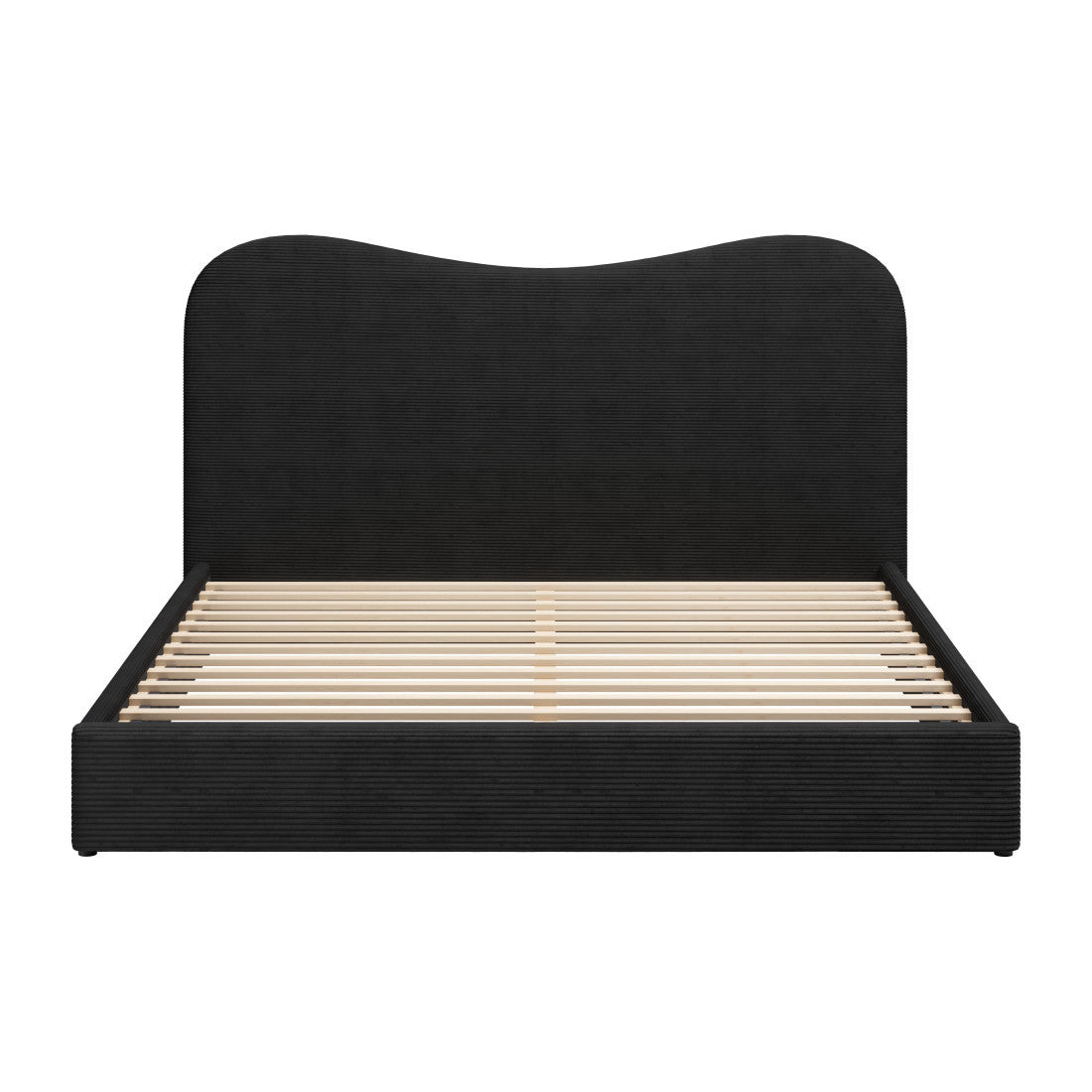 Black Ribbed Texture Velvet Upholstered King Bed Frame