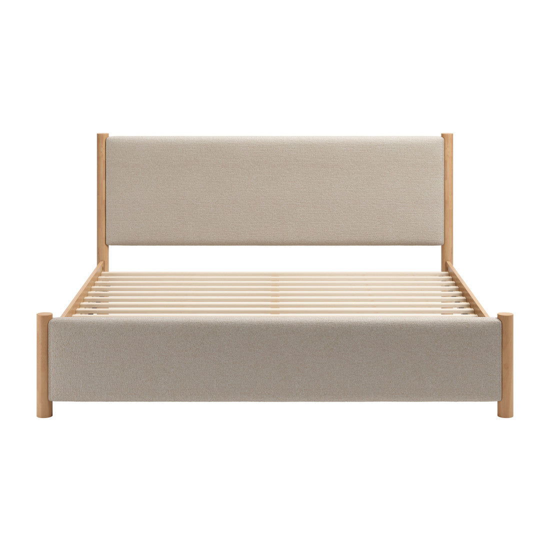 Natural and Beige Wood And Upholstery King Bed Frame