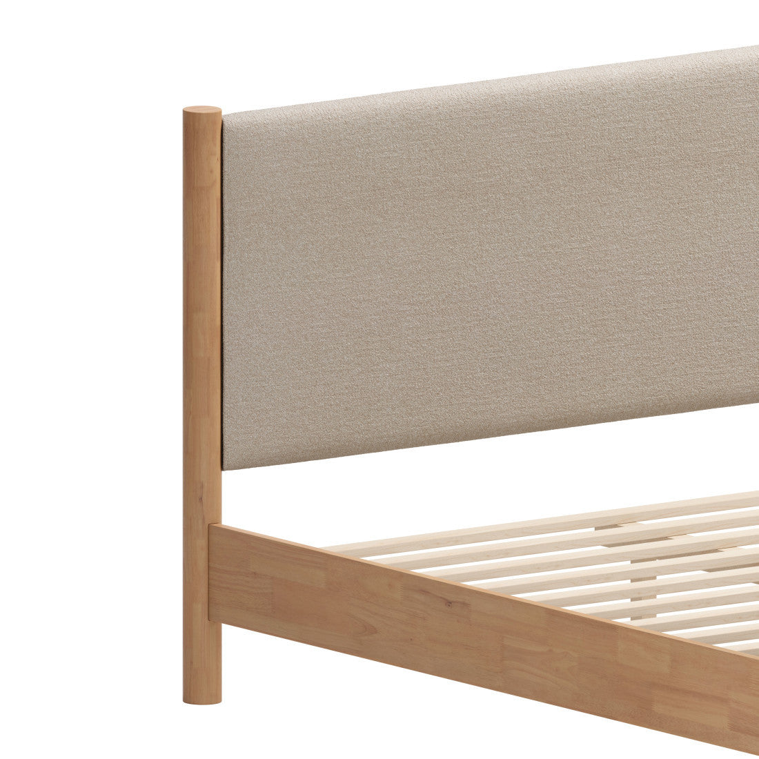 Natural and Beige Wood And Upholstery King Bed Frame