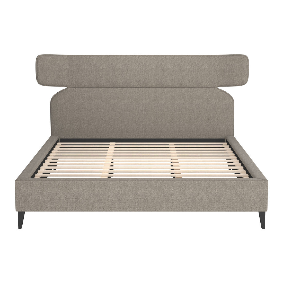 Brown Solid Wood And Upholstery King Bed Frame