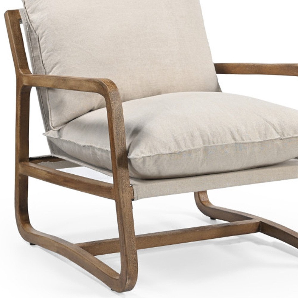 30" Beige And Natural Linen Arm Chair