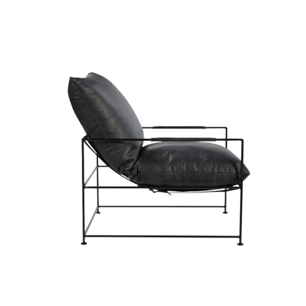 28" Black Genuine Leather Distressed Arm Chair