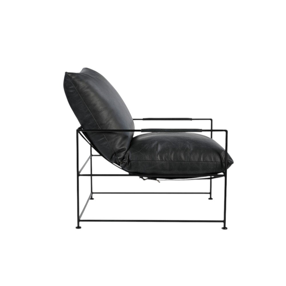 28" Black Genuine Leather Distressed Arm Chair
