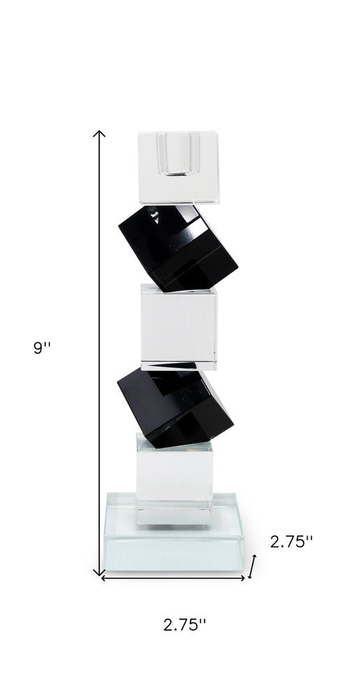 Set of Two Black And Clear Crystal Tabletop Taper Candlesticks
