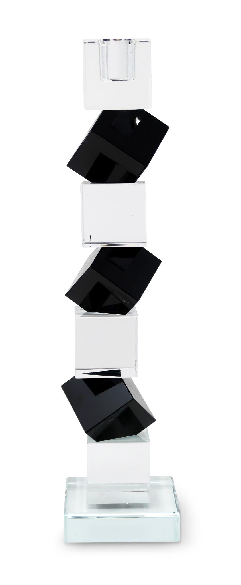 12" Black And Clear Crystal Tabletop Taper Candlestick